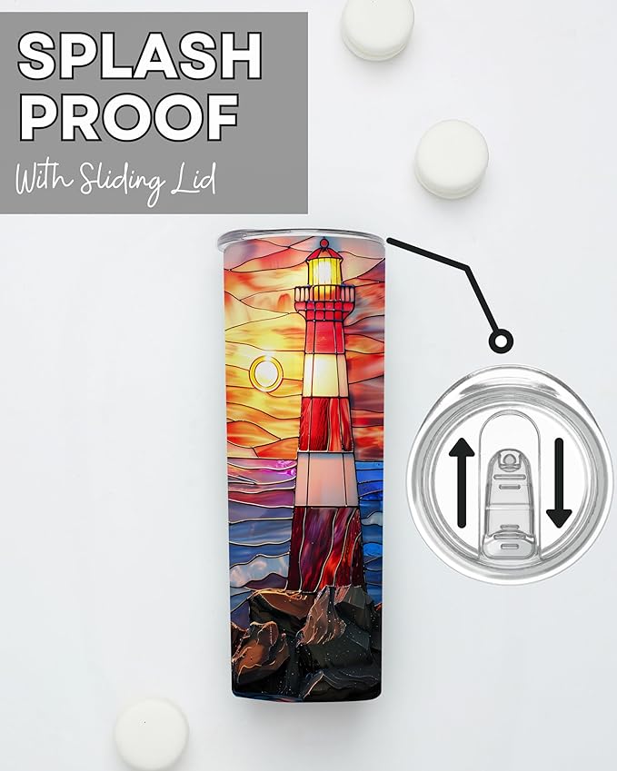 Onebttl Lighthouse Gifts for Lighthouse Lovers on National Lighthouse Day, Birthday and Chirstmas, 20 oz Insulated Stainless Steel Tumbler - GLASS