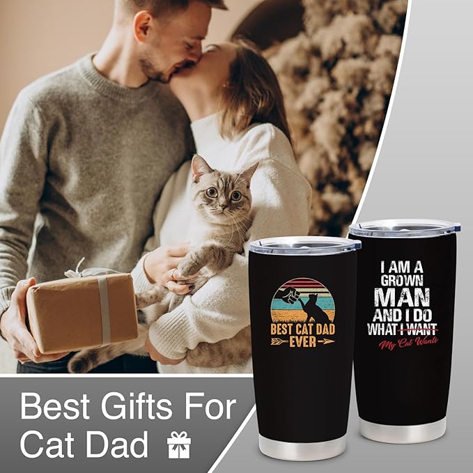 Cat Dad Gifts for Men, Christmas Gifts for Cat's Daddy, Funny Gift for Cat Lovers, Best Cats Dad Ever Gift, 20 oz Stainless Steel Tumbler