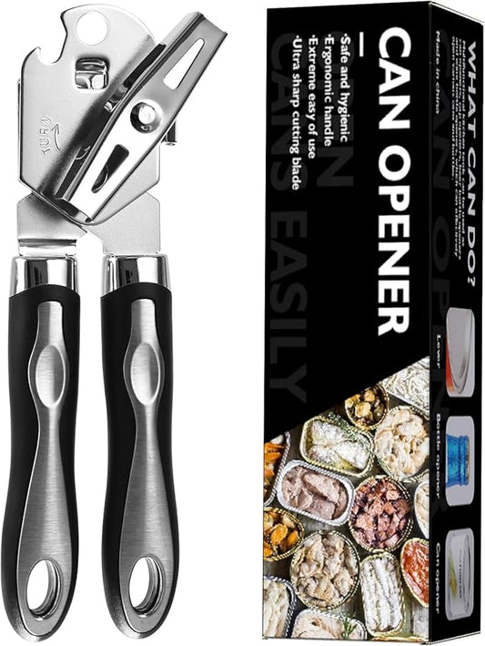 Ugotit Stainless Steel Manual Can Opener with Bottle Opener- Smooth Edge Handheld Heavy Duty Opener for Seniors & Camping, Multifunctional Kitchen Tool, Magnetic Lid Remover, Safe Cut