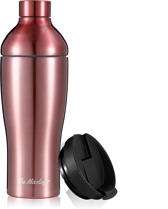 The Mixologer Cocktail Shaker & Tumbler | 19 oz Stainless Steel Drink Mixer with Built-in Measurements, Leak-Proof Design & Vacuum Insulation | Ideal to Mix Whiskey, Cocktails & More | Rose Gold