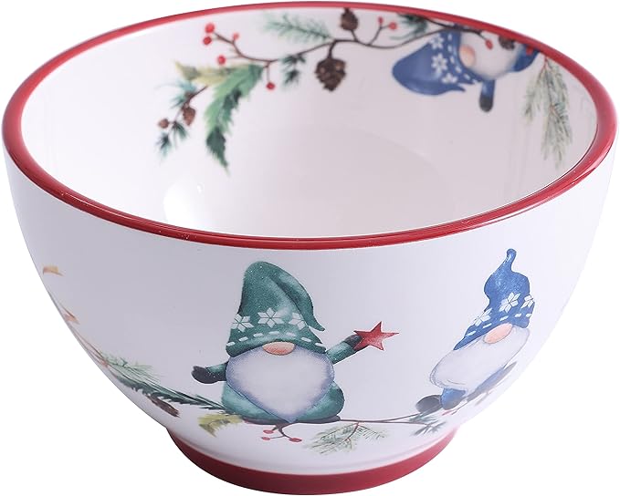 Bico Christmas Gnomes Cereal Bowls Set of 4, 29 oz Deep Ceramic Soup Bowls for Cereal, Salad, Noodles, Kitchen, Microwave and Dishwasher Safe, Gift for Housewarming and Christmas