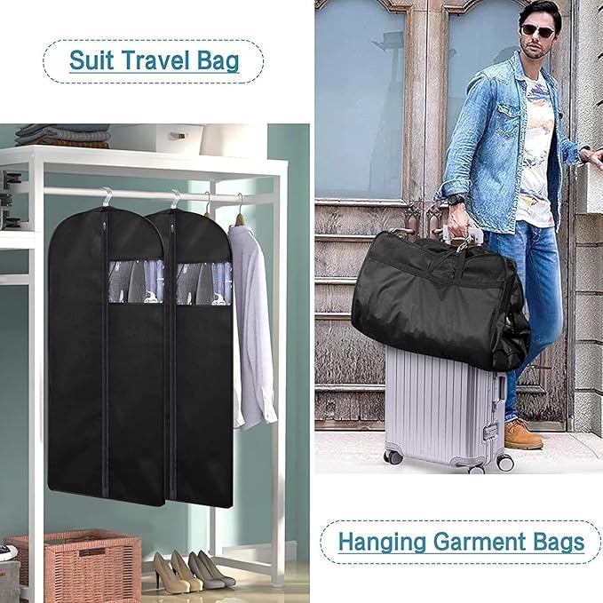 Garment Bag, 24'' x 55'' Suit Bag, 4 Packs, Dress Bags for Gowns, Garment Bags for Travel, Travel Garment Bag, Garment Bags for Hanging Clothes, Washable Suit Cover for Suits, Coats (Black)