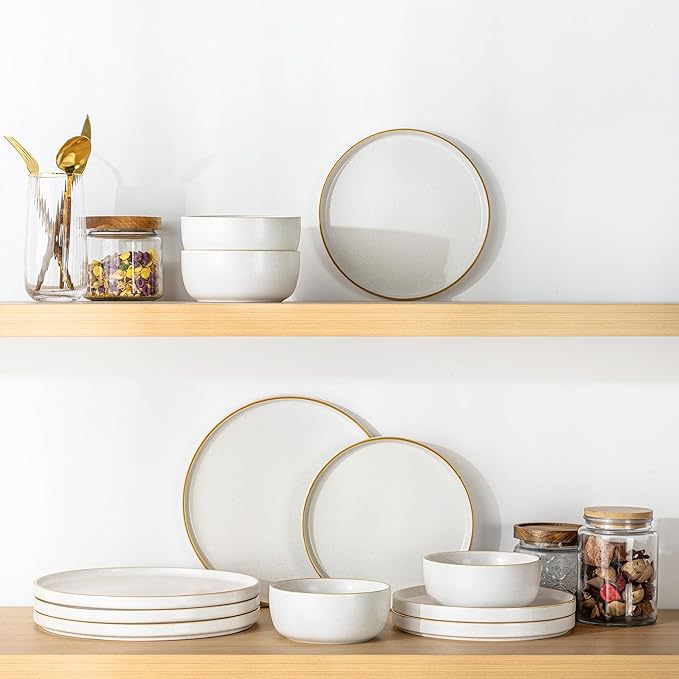 AmorArc Stoneware Dinnerware Sets for 6,Reactive Ceramic Plates and Bowls Set,Highly Chip and Crack Resistant | Dishwasher & Microwave Safe | Round Dishes Set Service for 6 (18pc)
