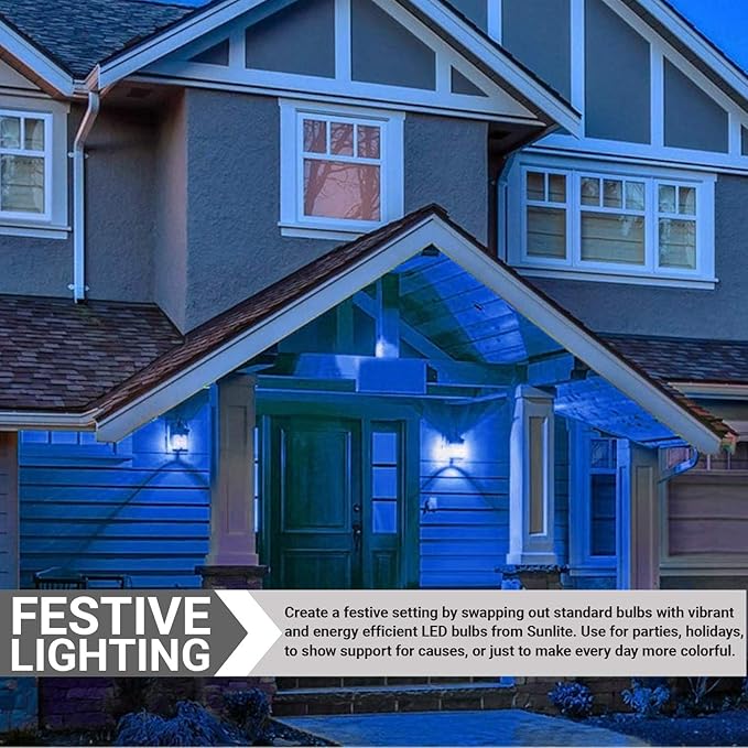 Sunlite 40468 LED A19 Colored Light Bulb, 3 Watts (25w Equivalent), E26 Medium Base, Non-Dimmable, UL Listed, Party Decoration, Holiday Lighting, 6 Count, Blue