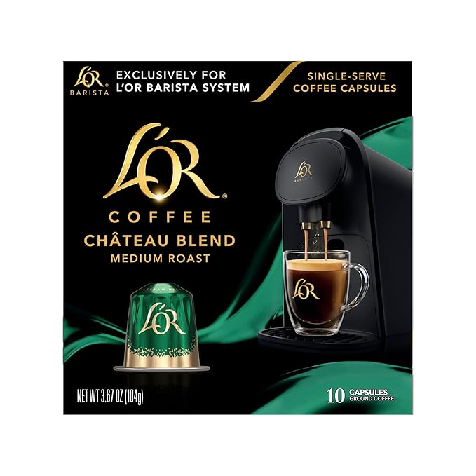 L'OR Coffee Pods, 10 Count Chateau Medium Roast Blend, Single-Serve Aluminum Coffee Capsules Compatible with the L'OR BARISTA System & *Nespresso Original Machines, 10 count (Pack of 1)