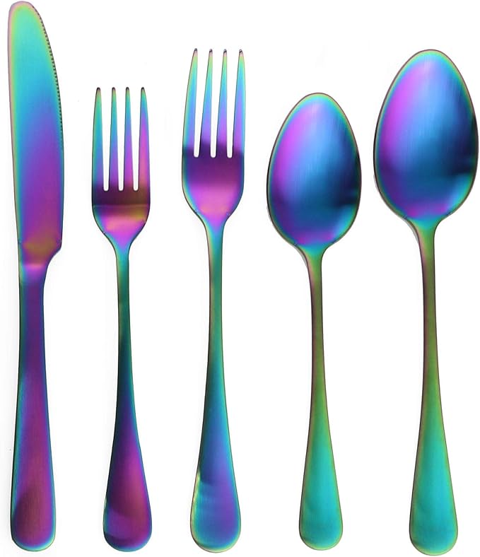 20-Piece Stainless Steel Flatware Set, Matte Finish Colorful Rainbow, Service for 4