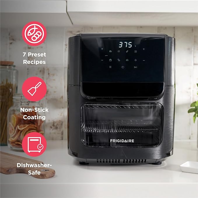 Frigidaire 5-in-1 Air Fryer Combo Oven with Viewing Window, Large 12.6 QT Capacity, Digital Display, 5 Cooking Modes, 7 Recipe Presets, Automatic Shake Reminder, PFAS-Free Cooking Surfaces, Black