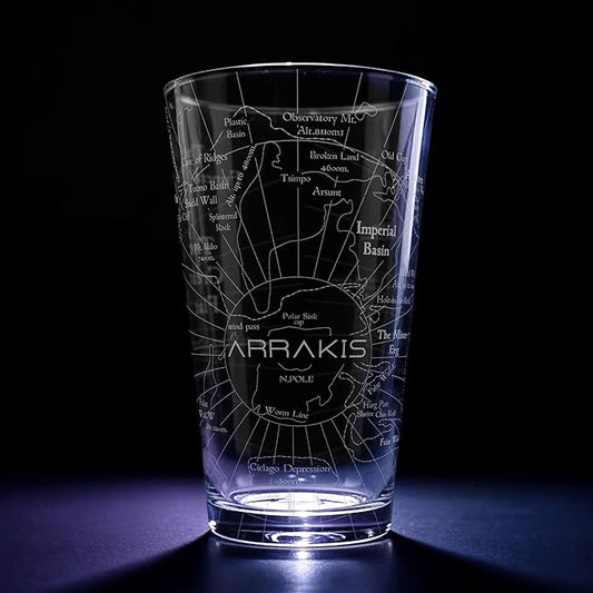 ARRAKIS MAP Engraved 16oz Pint Glass | Sci-Fi Literature Beer Glass | Desert Inspired Gift for Sci-Fi Fans Dad Husband | Birthday Christmas