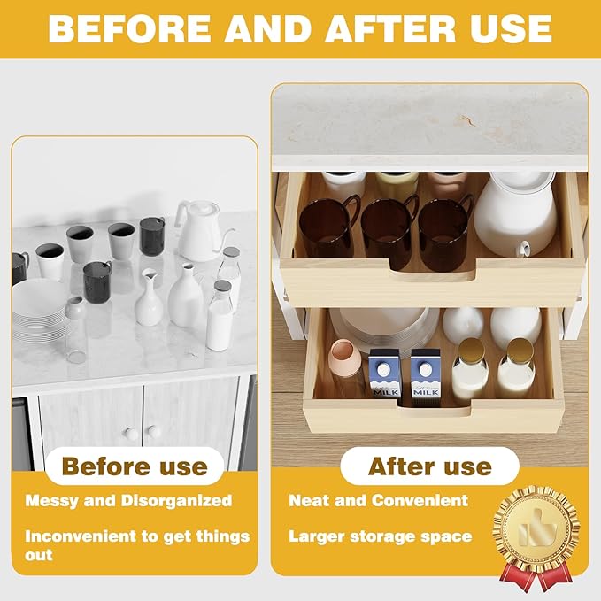 Pull Out Cabinet Organizer, 23''W×21''D×16''H Soft Close Slide Out Wooden Pull out Drawers, Double Tier Slide out Wood Cabinet Organizer, for Base Cabinet Organization in Kitchen, Pantry, Bathroom