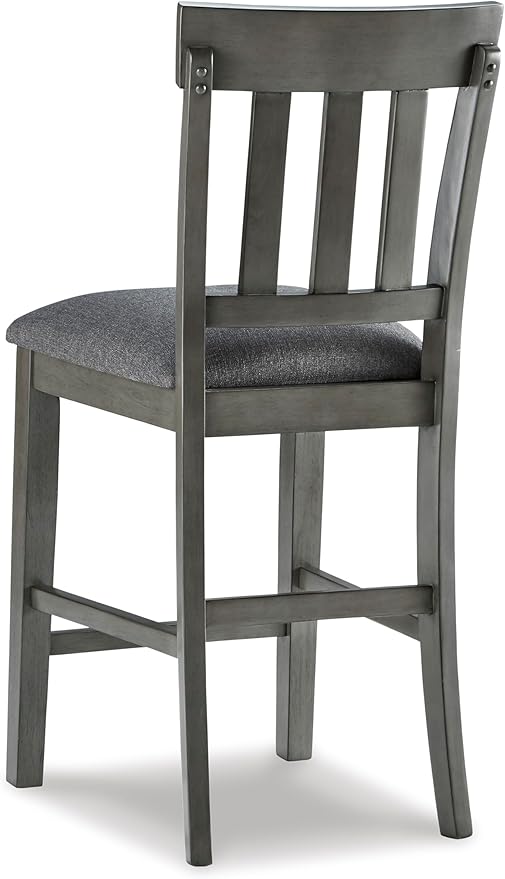Signature Design by Ashley Hallanden Modern Farmhouse Counter Upholstered Barstool, Set of 2, Comb-back Design, Solid Wood, 25.75" , Dark Gray