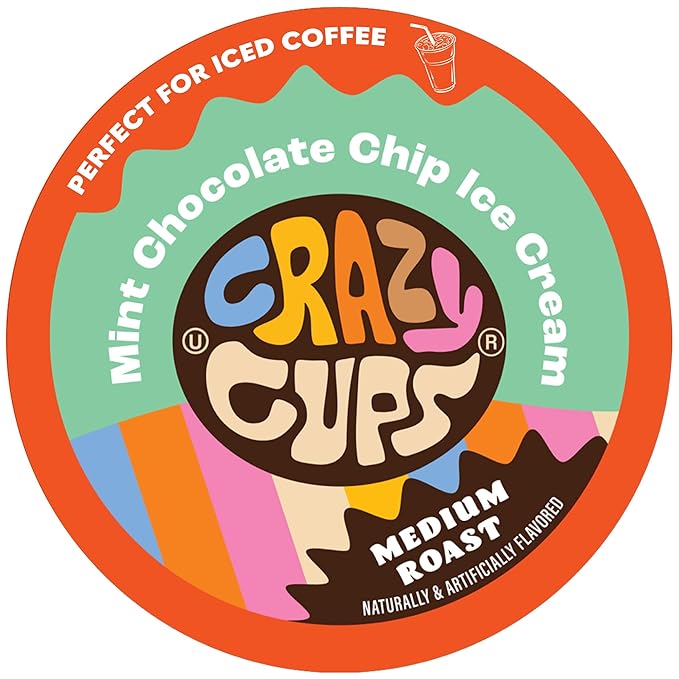Crazy Cups Chocolate Coffee Pods, Mint Chocolate Chip Ice Cream Coffee Pods for K Cup Keurig Machines, Brew Hot or Iced, 22 Count