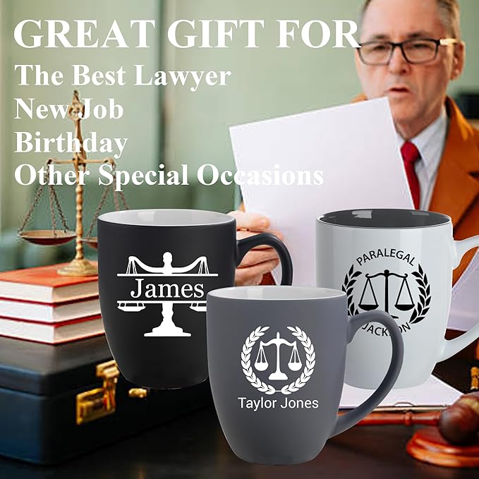 Personalized Lawyer Gifts for Men, 16oz Custom Coffee Mug, Pass the Bar Exam Gifts for Female Lawyers, Office Present for Attorney, JD, Future Lawyer, Law School Graduation Gift for Men