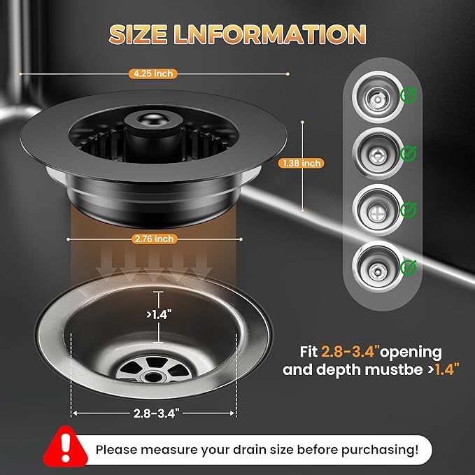 3 in 1 Kitchen Sink Strainer & Stopper, Pop Up Drain Plug for 3.5 Inch Sink – Anti-Clogging, Brass Core, Easy to Clean with Bonus Basket – Black – DIKSEFN
