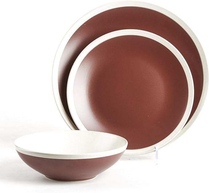Rock Ridge Speckled Stoneware Dinnerware Set (12pc Set, Brown and Ivory)