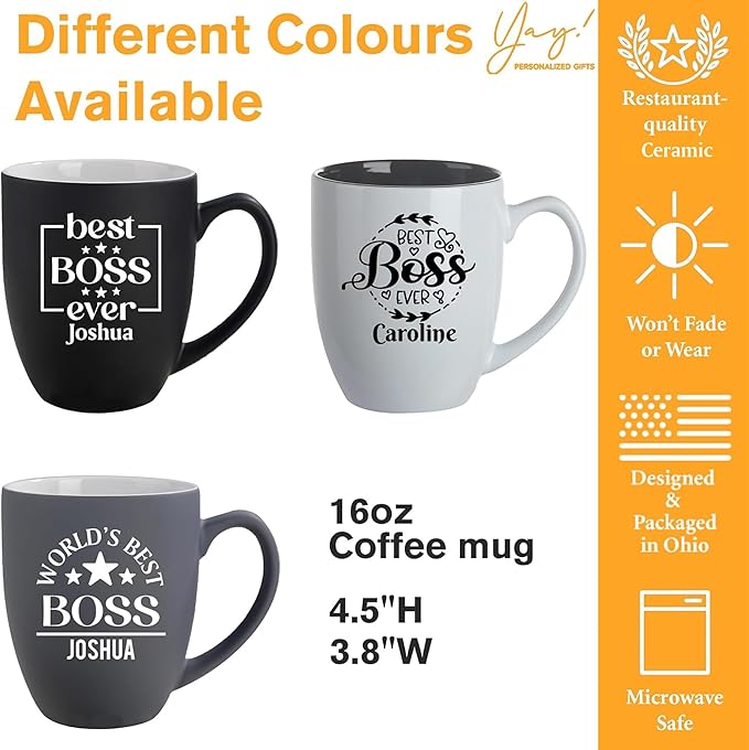 Personalized Boss Gifts for Men, 16oz Custom Coffee Mug with Engraved Name, Birthday Farewell Retirement Christmas Boss Day Gift for Coworkers Staff Leader Office Decor