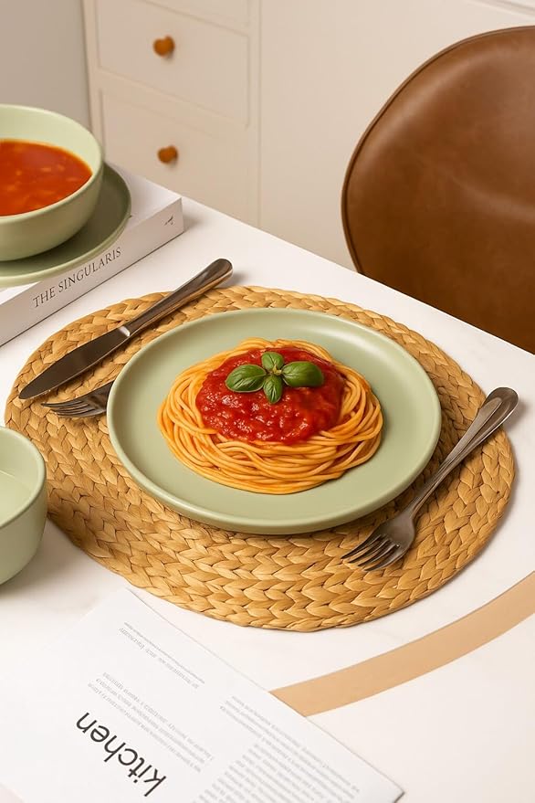 12-Piece Stoneware Dinnerware Set with Mugs | Microwave and Dishwasher Friendly | Stackable Matte Glaze Plates & Bowls | Service for 4