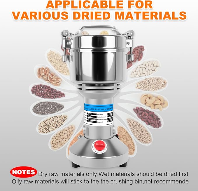 Grain Mill, 750g Flour Mill Grinder for Home, Electric Stainless Steel Grain Grinder for Wheat, Herbs, Nuts, Grains, Corn, Flour, Seasonings