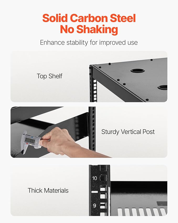 VEVOR 10U Server Rack, Open Frame Network Rack,4-Post Floor Standing or Wall Mounted, Includes 2PCS Vented 1U Rack Shelves & Mounting Hardware, Computer Wall Rack for 19" IT/AV Equipment