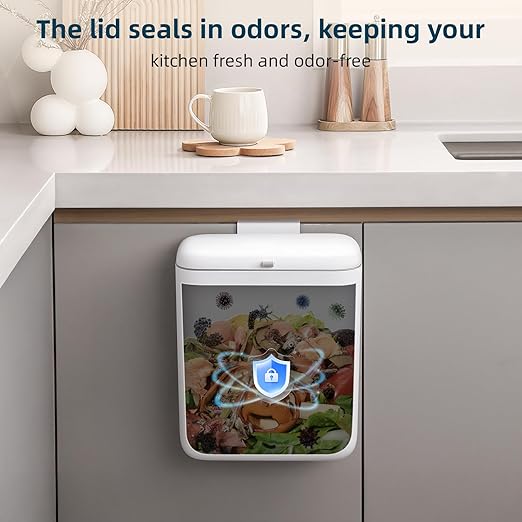 MUEE 2.4 Gal/9L Compost Bin Kitchen for Countertop or Under Sink, Hanging Small Trash Can with Lid Garbage Can Compost Bucket, Indoor Waste Basket Trash Bin for Cupboard, Bathroom, Bedroom, Office, RV