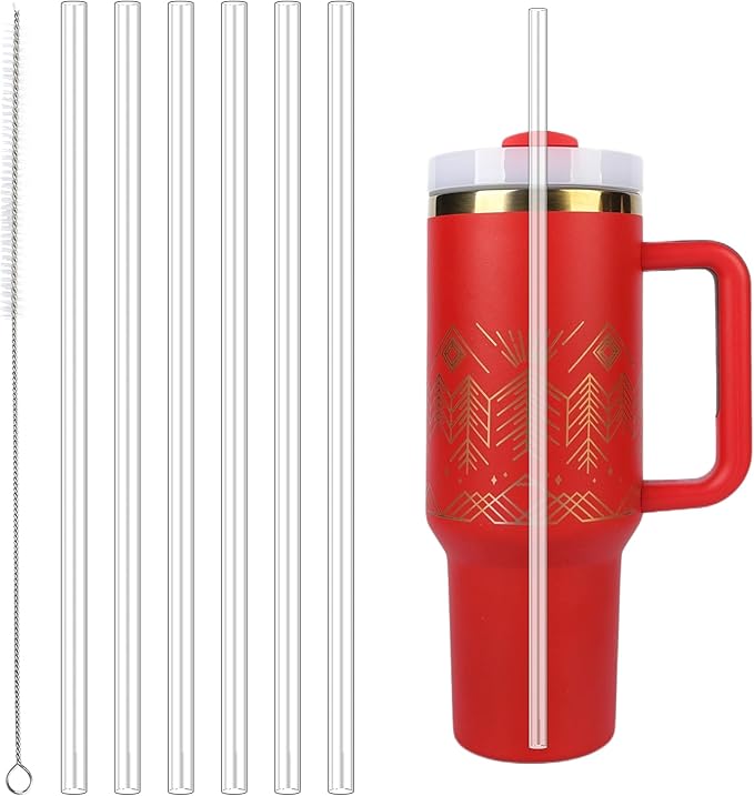 Reusable Straws fit for Stanley 40oz Tumbler, 12-inch Clear Tritan Straws, 6-Pack with Cleaning Brush
