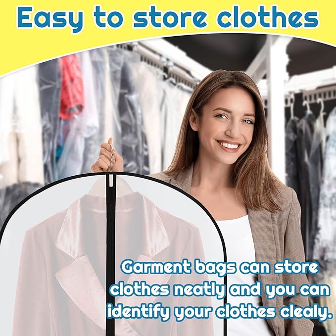 Amylove 40 Pack 60/40inch Garment Bags for Hanging Clothes with Zipper, Clear Garment Dress Covers PEVA Suit Protector for Closet Storage Travel Coat Gown Jacket Organizer(24 x 60 Inch)