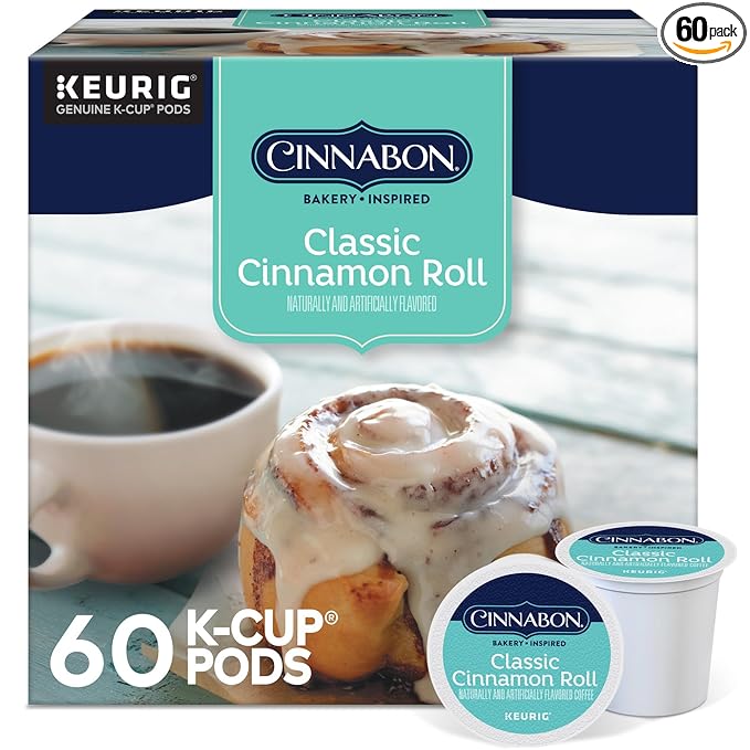 Cinnabon Classic Cinnamon Roll Coffee, Keurig Single Serve K-Cup Pods, Light Roast Coffee, 60 Count, (6 Packs of 10)