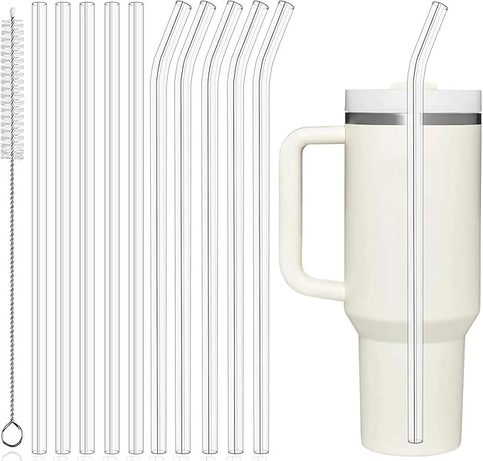 PROOCI 10-Pack 12" Replacement Straws for Stanley & Yeti 30oz-40oz Cup Tumbler, Food Grade Tritan Plastic Reusable Straws with Cleaning Brush, Clear Long Straw for Drinking Smoothie, Cocktails, Juice