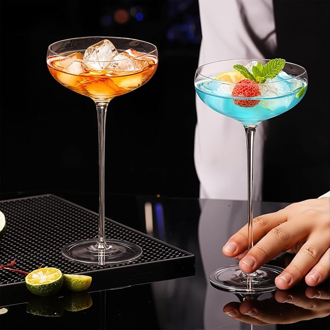 KAMMAK Martini Glasses Set of 2, 7.27 oz Clear Crystal Cocktail Glasses with Stem, Reusable Cocktail Glassware for Wedding Birthday Party, Bar, Margarita, Whiskey, Gin, Tequila, Ice Cream