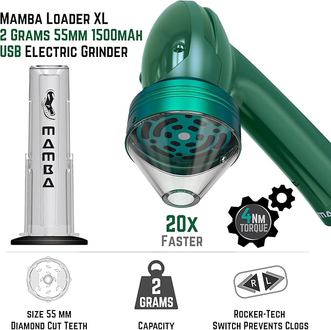 Mamba Electric Herb Grinder, 2g Spice Grinders with Loading Tool, USB Rechargeable & Portable Metal Mill for Herbs and Kitchen,Mamba Loader XL