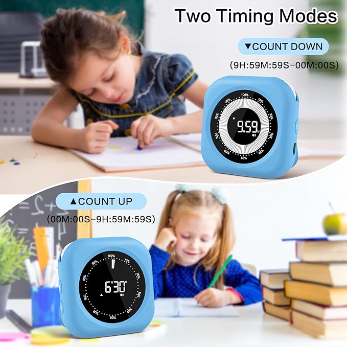 Visual Timer for Kids Rechargeable, 10-Hour Digital Timer ，Magnetic Timer with Visual Time Bars Design，3 Brightness/3 Volume Adjustable, Countdown/up Timers for Classroom Study Game GYM Kitchen Office
