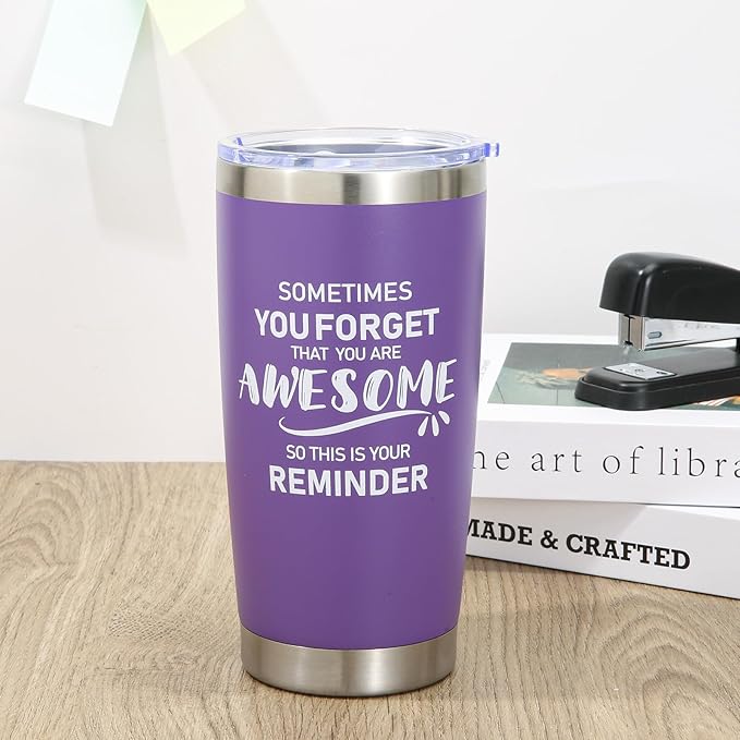 NOWWISH Inspirational 20oz Purple Tumbler, Sometimes You Forget You're Awesome Stocking Stuffer for Women, Unique Christmas Birthday Gifts for Her, Mom, Daughter, Wife