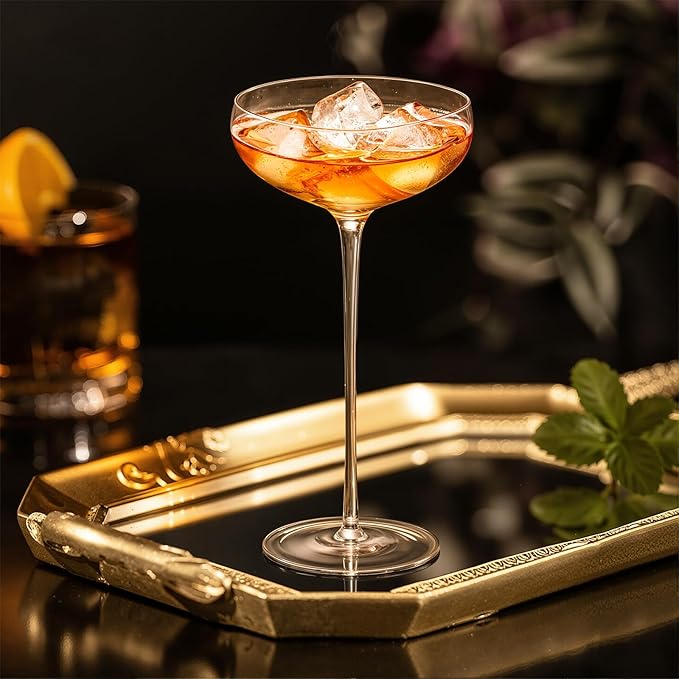 KAMMAK Martini Glasses Set of 2, 7.27 oz Clear Crystal Cocktail Glasses with Stem, Reusable Cocktail Glassware for Wedding Birthday Party, Bar, Margarita, Whiskey, Gin, Tequila, Ice Cream
