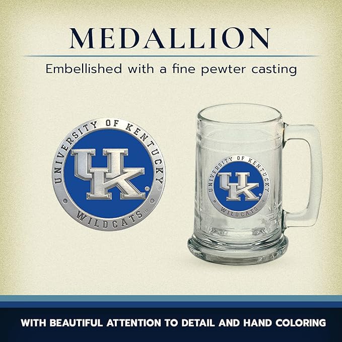 Heritage Pewter Kentucky Beer Stein Glass | 15 Ounce German-Style Beer Glass | Intricately Crafted Metal Pewter Alma Mater Inlay