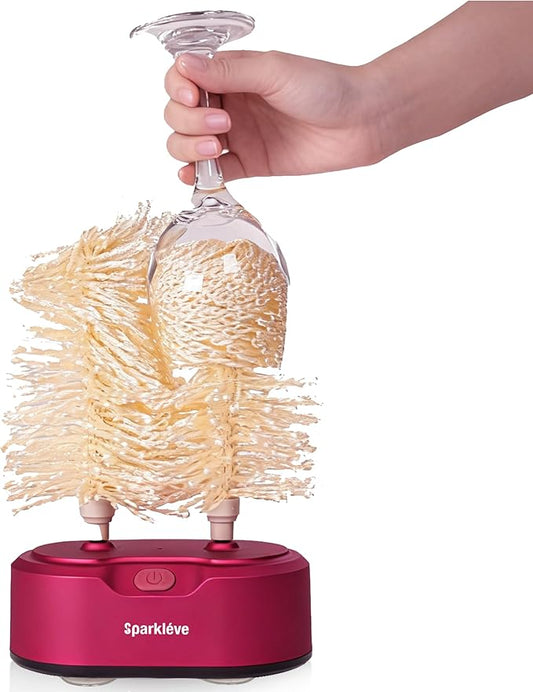 Home Glassware Polisher, World's First Affordable Spinning Glass Polisher, 600 RPM Dries and Polishes, All Glasses, Wine, Bar, Drinking, For Sparkling Glassware. Burgundy, Premium Painted