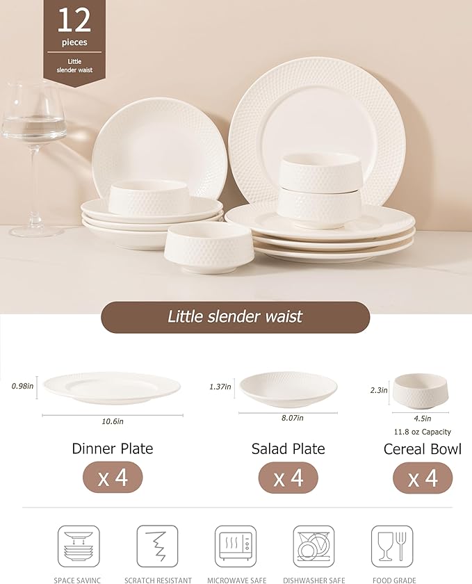 Dinnerware sets plates and bowls sets modern plates,Handmade Reactive Glaze Stoneware Plates and Bowls Sets,Highly Scratch Resistant Dishwasher & Microwave Safe Dishes Set (style - 6, 4 - Set (12pcs))