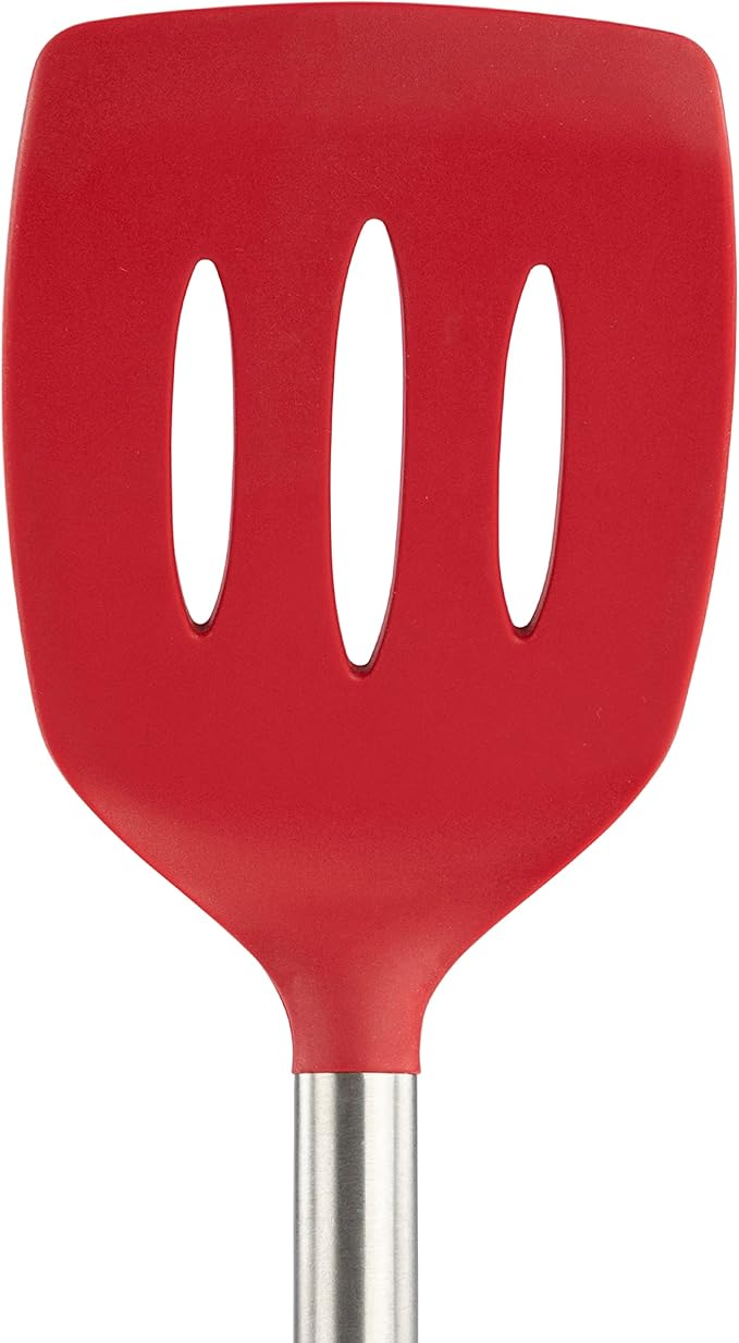 Tovolo Silicone Cooking Utensil Set of 6 Cayenne Red Ladle Slotted Turner Tongs Flex Core Spatula Scraper Mixing Spoon and Potato Masher, Dishwasher Safe Non Toxic BPA Free Silicone Kitchen Utensils