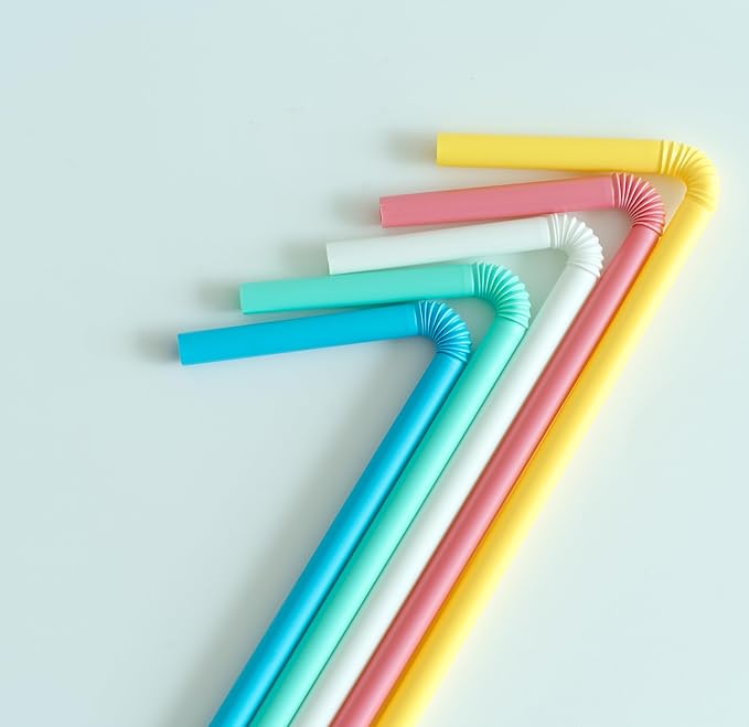 200pcs Colorful Flexible Straws Plastic-Free, 7.75" Compostable Disposable Drinking Straws for Party/Home Use,Biodegradale Eco-Friendly Bendable Straws -5 Assorted Color