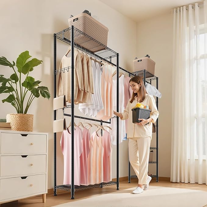 VEVOR Clothing Garment Rack, Heavy Duty Closet Wardrobe, Adjustable Tiers Clothes Racks with Steel Frame, for Bedroom, Clothing Store, Hallway