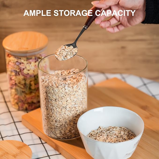 Liuruiyu 50oz Glass Food Storage Jars Set of 6,Glass Storage Containers Clear Glass Food Canister with Bamboo Lid Airtight For Serving Tea, Coffee, Flour, Sugar, Candy, Cookie, Spice and More (Round)
