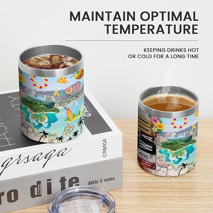 12oz Coffee Mug Hawaii State Insulated Coffee Cups, United States Map Travel Mug Landmark, Birthday Gifts Cute Mugs with Lid and Straw Mothers Day Gifts