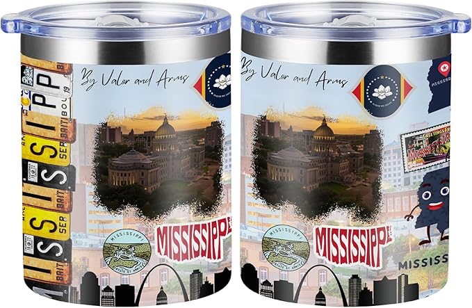 12oz Coffee Mug Mississippi State Insulated Coffee Cups, United States Map Travel Mug Landmark, Birthday Gifts Cute Mugs with Lid and Straw Mothers Day Gifts