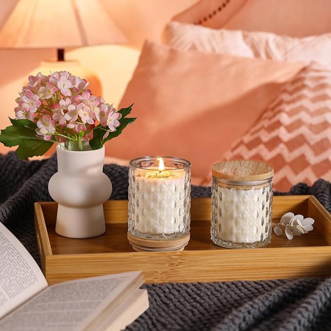 2 Pack Vanilla Scented Candles for Home Decor, 6.5oz Natural Soy Wax Aromatherapy Jar Candles, Housewarming Gift for Women