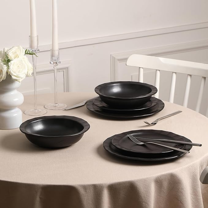 Stone Lain Oasis 4-Piece Salad Plate Set Stoneware, Black