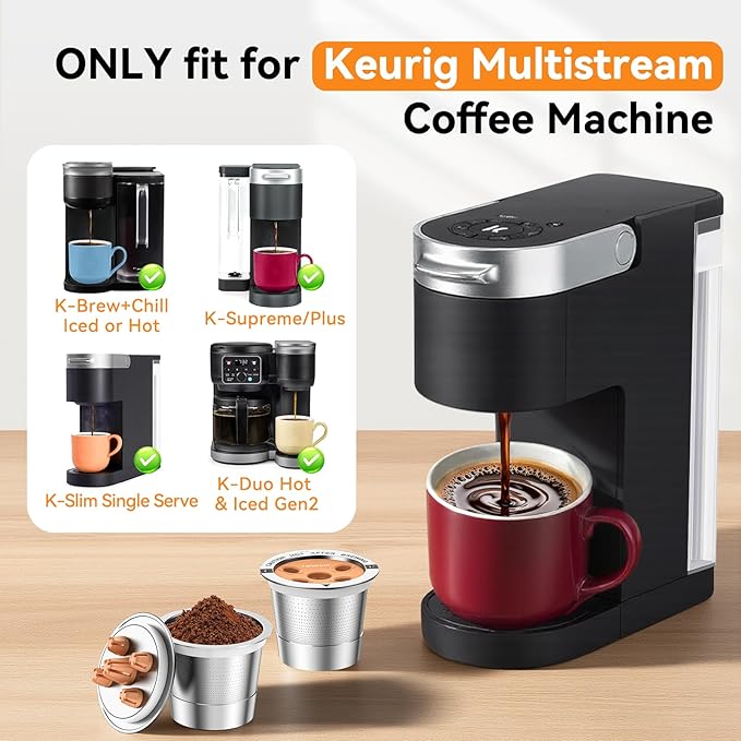 CAPMESSO Reusable K Cups for Keurig: 2025 Updated My K Cup Stainless Steel Coffee Filter Refillable Coffee Pods for K Supreme/K Slim/k-Duo Gen 2/K-Brew Chill with Multistream Technology (1 Pack)