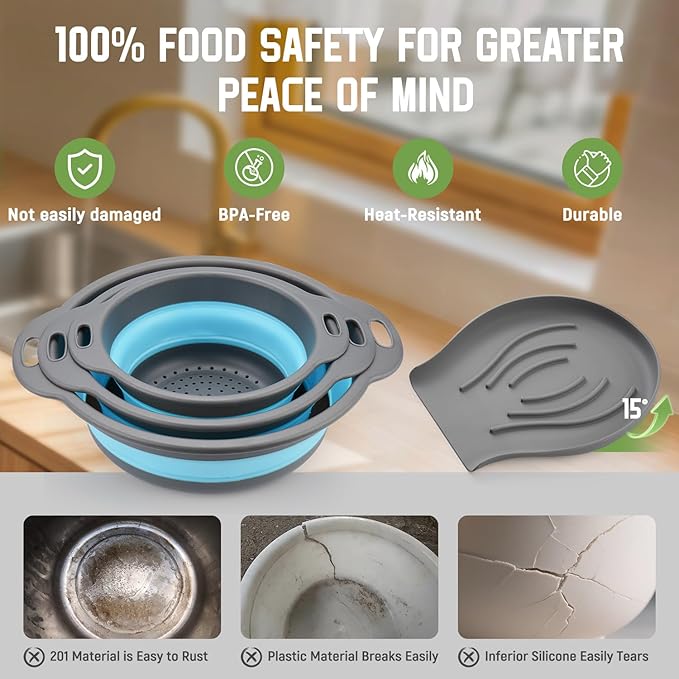 Collapsible Colanders (3 Pack Set) Food Strainers