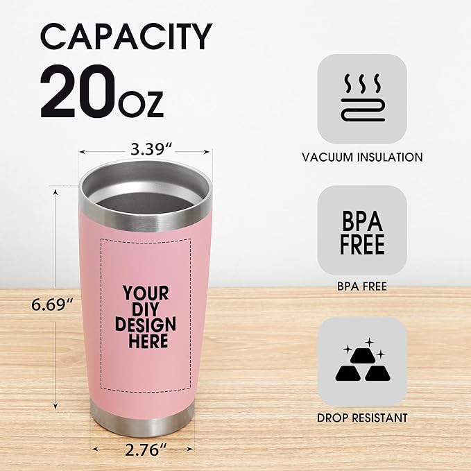 Personalized Coffee Tumbler Print in USA 20oz Stainless Steel Double Wall Insulated Coffee Cup With Text Photo Logo