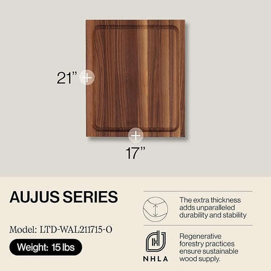 John Boos BBQ Series Rectangular Wooden Walnut Cutting Board 17”x21” – 1.5” Thick, 15-lb Reversible Butcher Block with Juice Groove, Edge-Grain & Finger Grips – Made in the USA