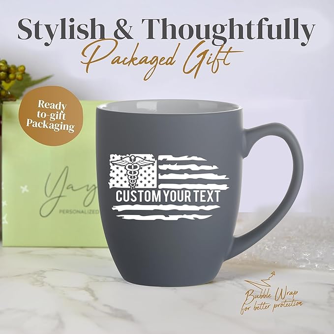 Personalized EMTs Star of Life Mugs, 16oz Custom Coffee Mug with Engraved Name & Text, Funny Gifts for Paramedics and EMTS, Christmas Birthday Gift for EMTs Emergency Nurse Friends Coworkers