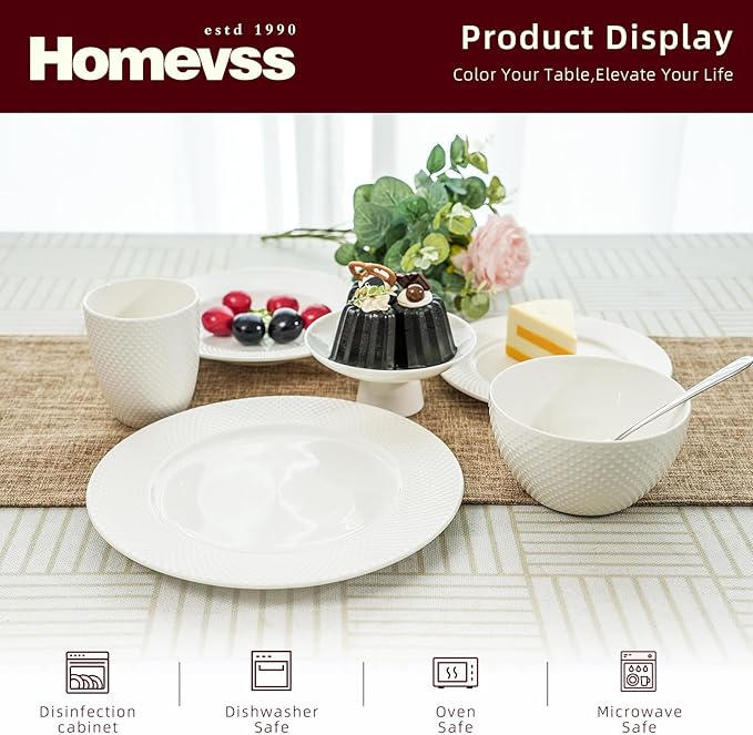 HomeVss, New Bone China Dinnerware Set, Embossed Rain Drops Design, 20pc Set