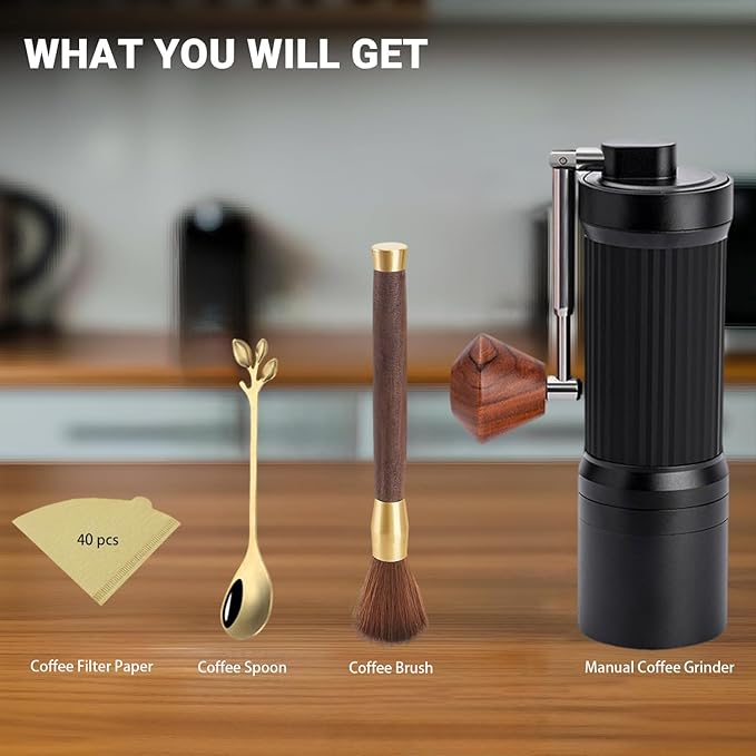 Black Portable Manual Coffee Grinder with CNC Stainless Steel Conical Burr, 48 Adjustable Settings Hand Coffee Grinder with 30g Capacity for Espresso, Travel, Pour Over, French Press(Black)